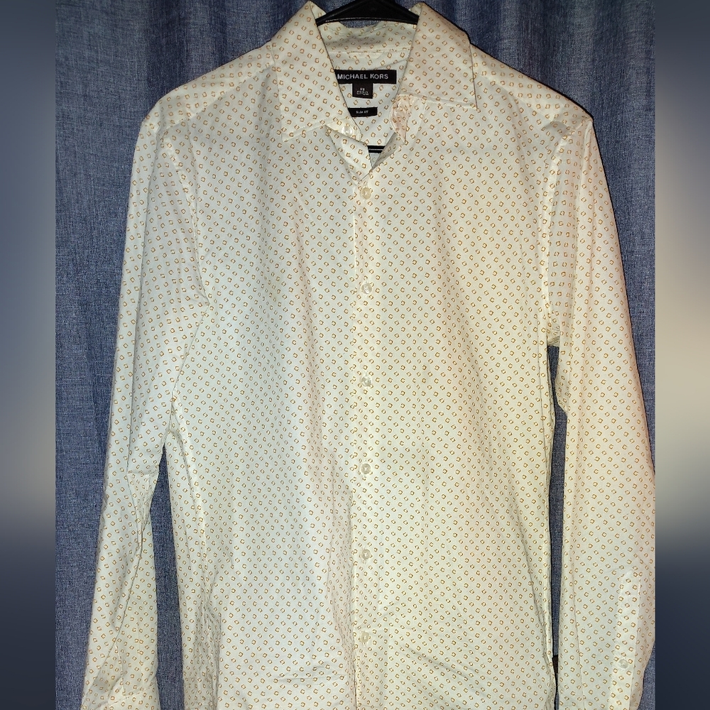 Michael Kors Slim Fit  Cream Button Down Shirt